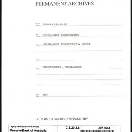 Research Department - Miscellaneous Correspondence - Miscellaneous, General - 1934 - 1935