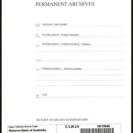 Research Department - Miscellaneous Correspondence - Miscellaneous, General - 1937