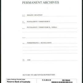 Research Department - Miscellaneous Correspondence - Miscellaneous, General - 1937 - 1938