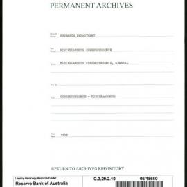 Research Department - Miscellaneous Correspondence - Miscellaneous, General - 1939