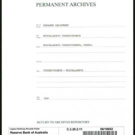 Research Department - Miscellaneous Correspondence - Miscellaneous, General - 1940