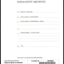 Research Department - Miscellaneous Correspondence - Miscellaneous, General - 1940 - 1941