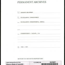 Research Department - Miscellaneous Correspondence - Miscellaneous, General - Garland, JM - 1943 - 1951