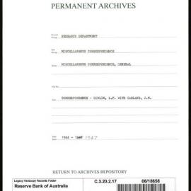 Research Department - Miscellaneous Correspondence - Miscellaneous, General - Giblin, LF with Garland, J.M. 1944 - 1947