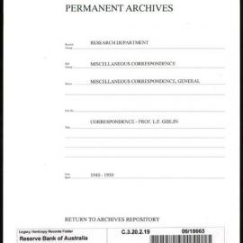 Research Department - Miscellaneous Correspondence - Miscellaneous, General - Giblin, Professor LF - 1940 - 1950