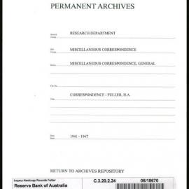 Research Department - Miscellaneous Correspondence - Miscellaneous, General - Fuller, HA - 1941 - 1948