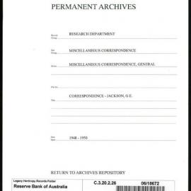 Research Department - Miscellaneous Correspondence - Miscellaneous, General - Jackson, GE - 1948 - 1950