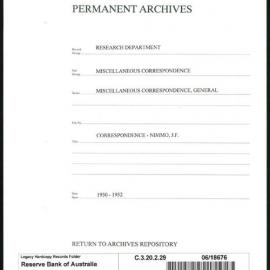 Research Department - Miscellaneous Correspondence - Miscellaneous, General - Nimmo, JF - 1950 - 1952