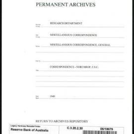 Research Department - Miscellaneous Correspondence - Miscellaneous, General - Northrop, FSC - 1949