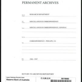 Research Department - Miscellaneous Correspondence - Miscellaneous, General - Phillip, JG - 1946 - 1947