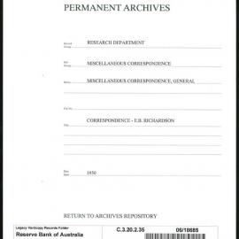 Research Department - Miscellaneous Correspondence - Miscellaneous, General - Richardson, EB - 1950