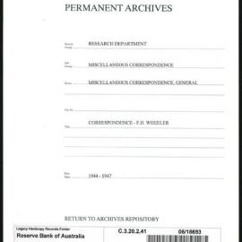 Research Department - Miscellaneous Correspondence - Miscellaneous, General - Wheeler, FH - 1944 - 1947