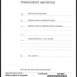Research Department - Miscellaneous Correspondence - Miscellaneous, General - Wilson, JSG - 1944 - 1951