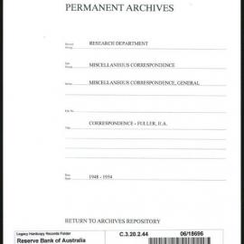 Research Department - Miscellaneous Correspondence - Miscellaneous, General - Fuller, HA - 1948 - 1954