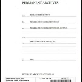Research Department - Miscellaneous Correspondence - Miscellaneous, General - Davies, PE - File 1 - 1950