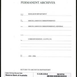 Research Department - Miscellaneous Correspondence - Miscellaneous, General - Lloyd, JG - File 8 - 1955 - 1956