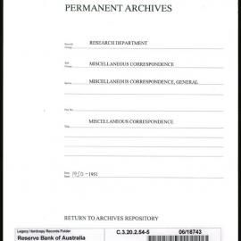 Research Department - Miscellaneous Correspondence - Miscellaneous, General - File 5 - 1950 - 1951