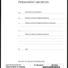 Research Department - Miscellaneous Correspondence - Miscellaneous, General - File 6 - 1951 - 1952