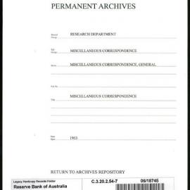 Research Department - Miscellaneous Correspondence - Miscellaneous, General - File 7 - 1953
