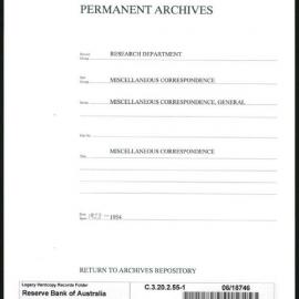 Research Department - Miscellaneous Correspondence - Miscellaneous, General - File 1 - 1953 - 1954