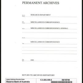 Research Department - Miscellaneous Correspondence - Miscellaneous, General - File 2 - 1954 - 1956