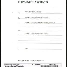 Research Department - Miscellaneous Correspondence - Miscellaneous, General - File 3 - 1956 - 1957