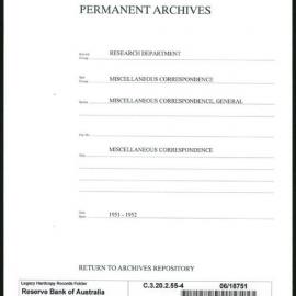 Research Department - Miscellaneous Correspondence - Miscellaneous, General - File 4 - 1949 - 1952
