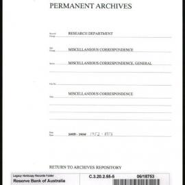 Research Department - Miscellaneous Correspondence - Miscellaneous, General - File 5 - 1952 - 1956