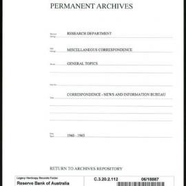 Research Department - Miscellaneous Correspondence - Miscellaneous, General - News and Information Bureau - 1960 - 1963