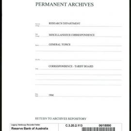 Research Department - Miscellaneous Correspondence - Miscellaneous, General - Tariff Board - 1966