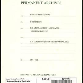 Research Department - Investments - Miscellaneous - Mortgages, Hire Purchases, etc. - UK Conditions (Other than Financial, etc.) - 1934 - 1950