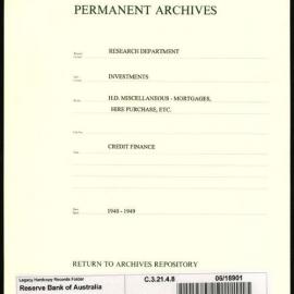 Research Department - Investments - Miscellaneous - Mortgages, Hire Purchases, etc. - Credit Finance - 1940 - 1949