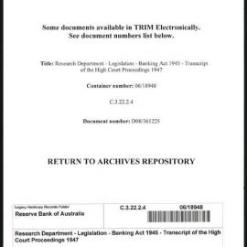 Research Department - Legislation - Banking Act 1945 - Transcript of the High Court Proceedings 1947