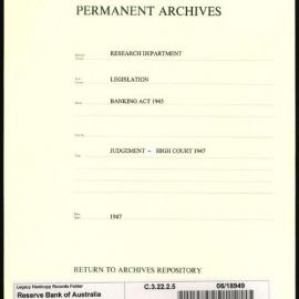 Research Department - Legislation - Banking Act 1945 - High Court Judgement 1947