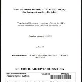 Research Department - Legislation - Banking Act 1945 - Information Prepared for the High Court Proceedings 1947
