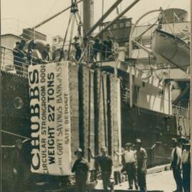 Government Savings Bank of New South Wales - Chubb strong room doors leaving ship at docks for new Head Office in Martin Place - 11 October 1926
