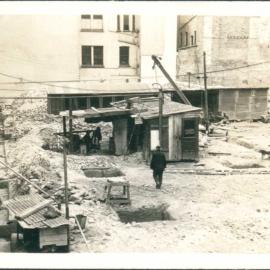 Premises - Government Savings Bank of NSW - 48-50 Martin Place - Construction - excavation showing drainage channel along Castlereagh Street alignment - 1924