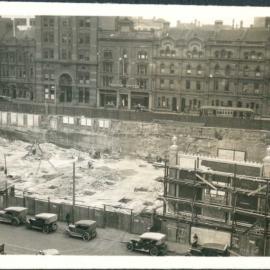 Premises - Government Savings Bank of NSW - Head Office 48-50 Martin Place - Construction - taken from Martin Place. Pier holes being filled with concrete. New sign almost finished - 10 September 1924
