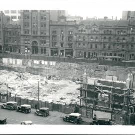 Premises - Government Savings Bank of NSW - Head Office 48-50 Martin Place - Construction - Taken from Martin Place. Pier holes being filled with concrete, new sign almost finished -  February - May 1924