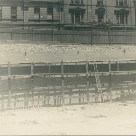 Premises - Government Savings Bank of NSW - Head Office 48-50 Martin Place - Construction - Brick retaining wall on Elizabeth Street alignment (View 2) - December 1924