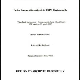 Bank Management - Commonwealth Bank - Board Papers - 1951 - 1959 - 65th Meeting - 27 March 1957