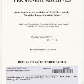 Bank Management - Commonwealth Bank - Board Papers - 1924 - 1945 - 179th Meeting - 20 October 1938