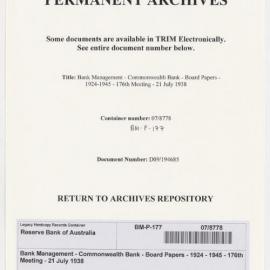 Bank Management - Commonwealth Bank - Board Papers - 1924 - 1945 - 176th Meeting - 21 July 1938