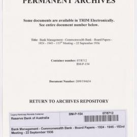 Bank Management - Commonwealth Bank - Board Papers - 1924 - 1945 - 153rd Meeting - 22 September 1936