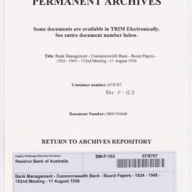 Bank Management - Commonwealth Bank - Board Papers - 1924 - 1945 - 152nd Meeting - 11 August 1936