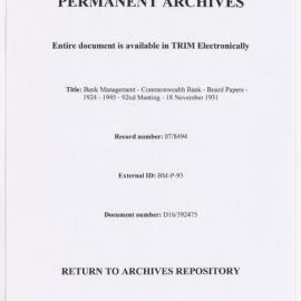 Bank Management - Commonwealth Bank - Board Papers - 1924 - 1945 - 92nd Meeting - 18 November 1931