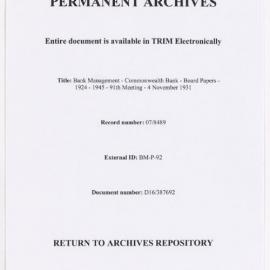 Bank Management - Commonwealth Bank - Board Papers - 1924 - 1945 - 91st Meeting - 4 November 1931