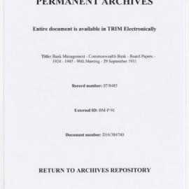 Bank Management - Commonwealth Bank - Board Papers - 1924 - 1945 - 90th Meeting - 29 September 1931