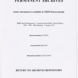 Bank Management - Commonwealth Bank - Board Papers - 1924 - 1945 - 88th Meeting - 5 August 1931