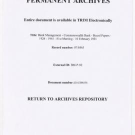 Bank Management - Commonwealth Bank - Board Papers - 1924 - 1945 - 81st Meeting - 10 February 1931